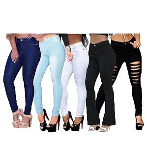 Kit 5 Calças Jeans Femininas Skinny Hot Pants