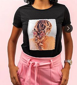 T-shirt feminina com estampa e strass Kit com  10 peças