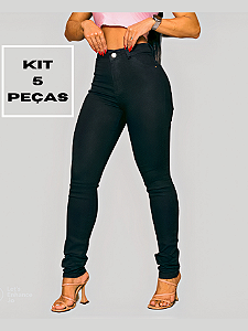 Kit com 5 Calças Jeans Femininas Preta Com Elastano