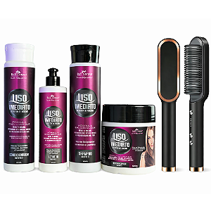 Kit Liso Imediato Redutor de Volume + Escova Pente Alisadora