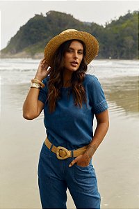 BLUSA DENIM PREGAS NA MANGA