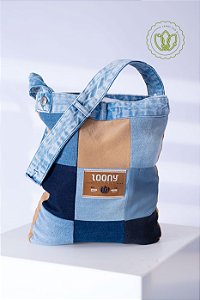 Bolsa Tote Patch Quadros Denim (Upcycling)