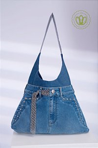 Bolsa Hobo Denim Tachas & Corrente (Upcycling)