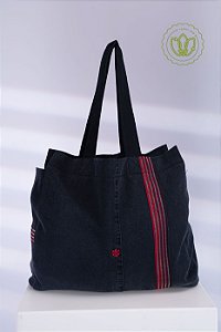 Bolsa Tote Indigo Faixa Bordeaux (Upcycling)