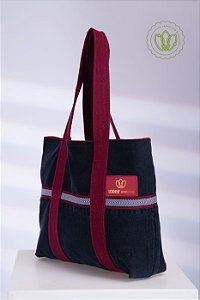 Bolsa Tote Indigo Faixa Bordeaux (Upcycling)