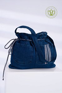 Bolsa Bucket Denim Cordão Listras (Upcycling)