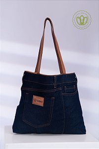 Bolsa Tote Indigo Pesponto Caramelo (Upcycling)