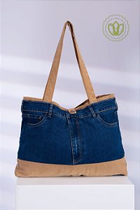 Bolsa Tote Denim & Sarja Areia (Upcycling)