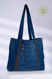 Bolsa Tote Indigo Galão Caramelo (Upcycling)