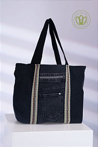 Bolsa Tote Grafite com Faixas Étnicas (Upcycling)