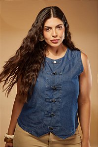 COLETE JEANS ABOTOAMENTO FRONTAL