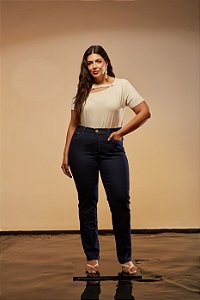 CALÇA JEANS RETA BOLSO TRANCADO