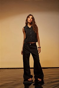 WIDE LEG RELAXED BLACK LISTRAS LATERAIS