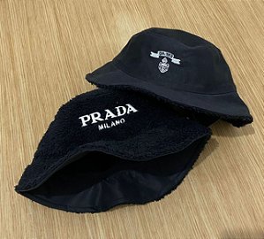 Bucket Hat Prada Sherpa Double Side Script Black