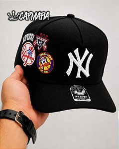Cap 47 Brand New York Yankees Side Patches Black Snapback Aba Curva