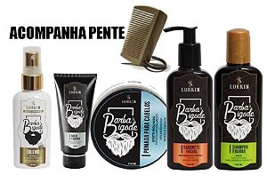 Kit Masculino Completo Lorkin - Blend, Balm, Pomada, Shampoo, Sabonete e Pente de Madeira