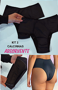 KIT 2 Calcinhas Absorventes Menstrual/Escape de urina - Preto (lateral larga)