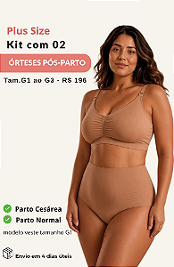 Kit Plus Size 2 Calcinhas Órtese Tábata Pós-Parto Bege- Média Compressão
