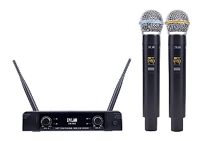 Microfone sem fio duplo mão UHF DYLAN DW-602 MAX Multi-frequência