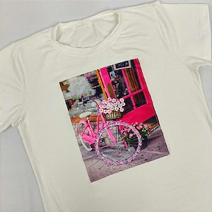 Camiseta Feminina T-Shirt Luxo Branca Off White com Acessórios Estampa Bicicleta