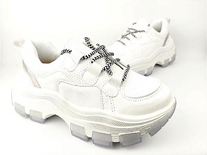 Tênis Chunky Sneaker Branco com Prata Solado Branco 6 cm