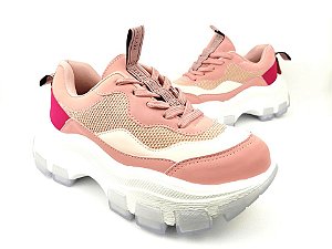 Tênis Chunky Sneaker Tons de Rosa e Rosê Solado Branco 6 cm