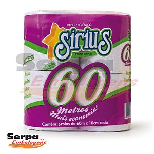 Papel Higiênico Folha Simples Neutro 16 Rolos de 60m SIRIUS