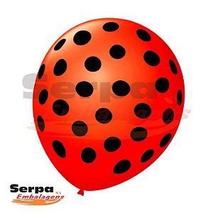 Balão n°10 Vermelho com Bolinha Preto - Pacote com 25 unidades