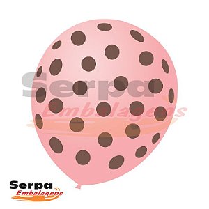 Balão n°10 Rosa Bebê com Bolinha Marron - Pacote com 25 unidades