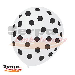 Balão n°10 Branco com Bolinha Preta - Pacote com 25 unidades