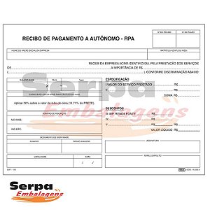 Recibo de Pagamento a Autônomo RPA - 3 vias