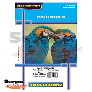 Papel A4 Fotográfico GLOSSY BRILHANTE 180g - 50 Unidades