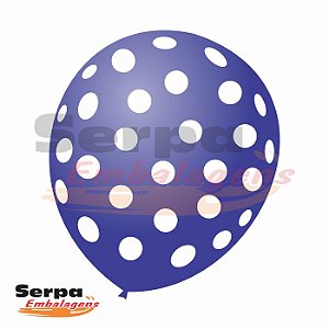 Balão n°10 Azul Escuro com bolinha Branca - Pacote com 25 unidades