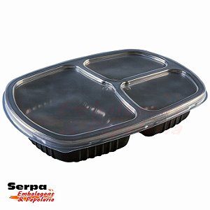 G 330 Bandeja Refeição 3 Divisórias 1150ml Preta - GALVANOTEK