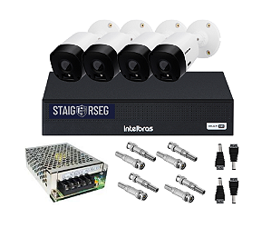 Kit 4 Câmeras Intelbras VHL 1120B + 01 DVR MHDX 1104-C 4 Canais sem HD + Acessórios