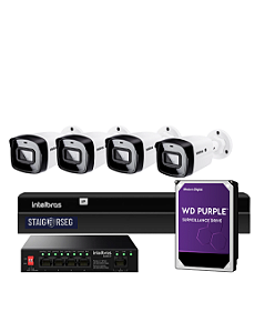 Kit 4 Câmeras Intelbras 4MP VIPC 1230 B Lente 2.8mm IR 30m + 01 Gravador NVR NVD 1404 - 4 Canais + 01 HD 1TB Purple + 01 Switch POe Giga 05 portas