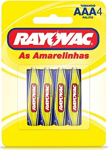 Pilhas Zinco Rayovac AAA (palito) - Cartela com 4 Pilhas