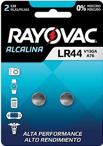 Pilha Eletrônica Rayovac Botão V13GA/LR44  - 2 Pilhas