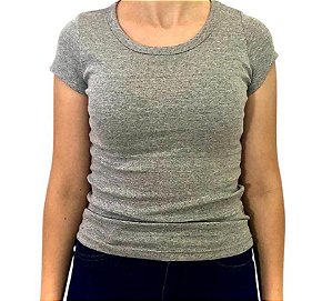 Baby Look Feminina CINZA MESCLA  96% algodão 4% Lycra