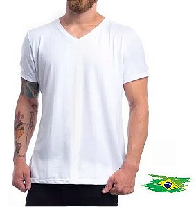 Camiseta masculina DECOTE V BRANCA 100% poliestr 160 gramatura
