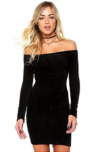 Vestido Preto Manga Longa Ombro a Ombro