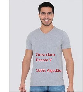 Camiseta 100% algodão Masculina Cinza Claro Decote V Fio 30.1