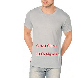 Camiseta 100% algodão Cinza Claro decote Redonda Fio 30.1