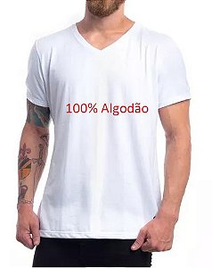 Camiseta 100% algodão DECOTE V BRANCA Fio 30.1