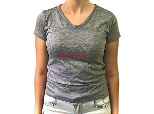 Baby Look Feminina Decote V CINZA MESCLA para sublimação 100% poliestr 160 gramatura FIO 30.1