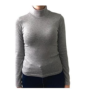 Blusa Feminina Manga longa CINZA MESCLA Gola ALTA 96% algodão 4 % elastano