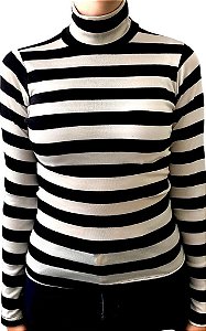 Blusa Feminina Manga longa LISTRADA Gola ALTA 96% algodão 4 % elastano