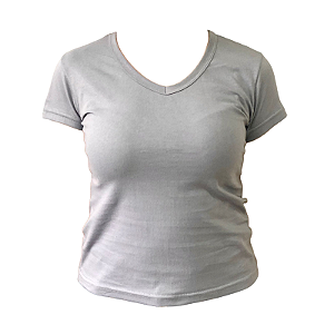 Baby Look Decote V 100% algodão Feminina Cinza Claro Fio 30.1