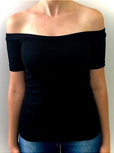 Babby Look Feminina PRETA Ombro Ombro 96% algodão 4% Lycra