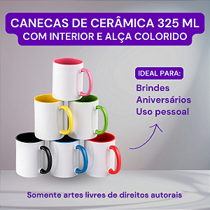 Caneca Cerâmica com alça e interior colorido 325 ml - Personalizada